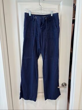 Banana Republic Navy Drawstring Wide-Leg Linen Pants